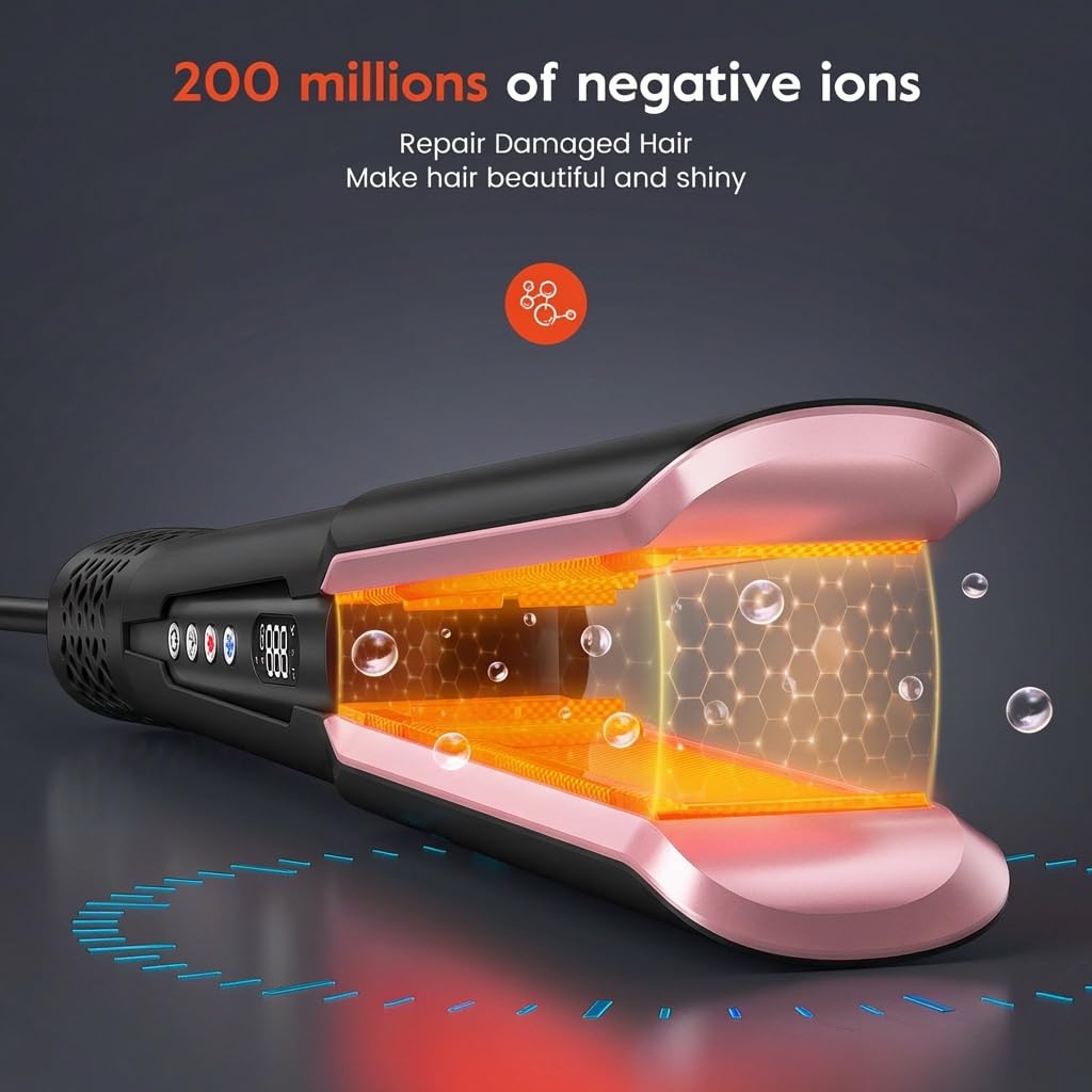 slopehill 2-in-1 Haarglätter Bürste mit Föhn – Warmluftbürste für glattes, glänzendes Haar | Schwarz