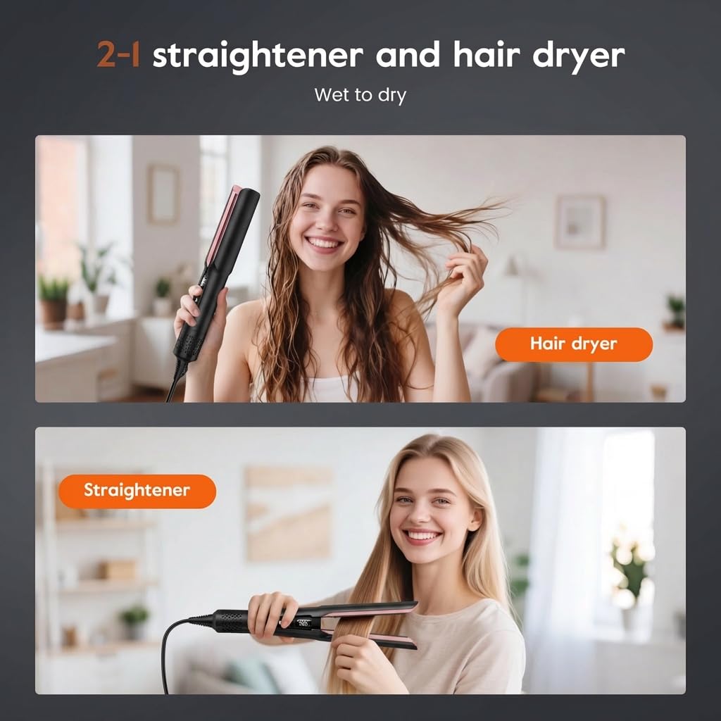 slopehill 2-in-1 Haarglätter Bürste mit Föhn – Warmluftbürste für glattes, glänzendes Haar | Schwarz