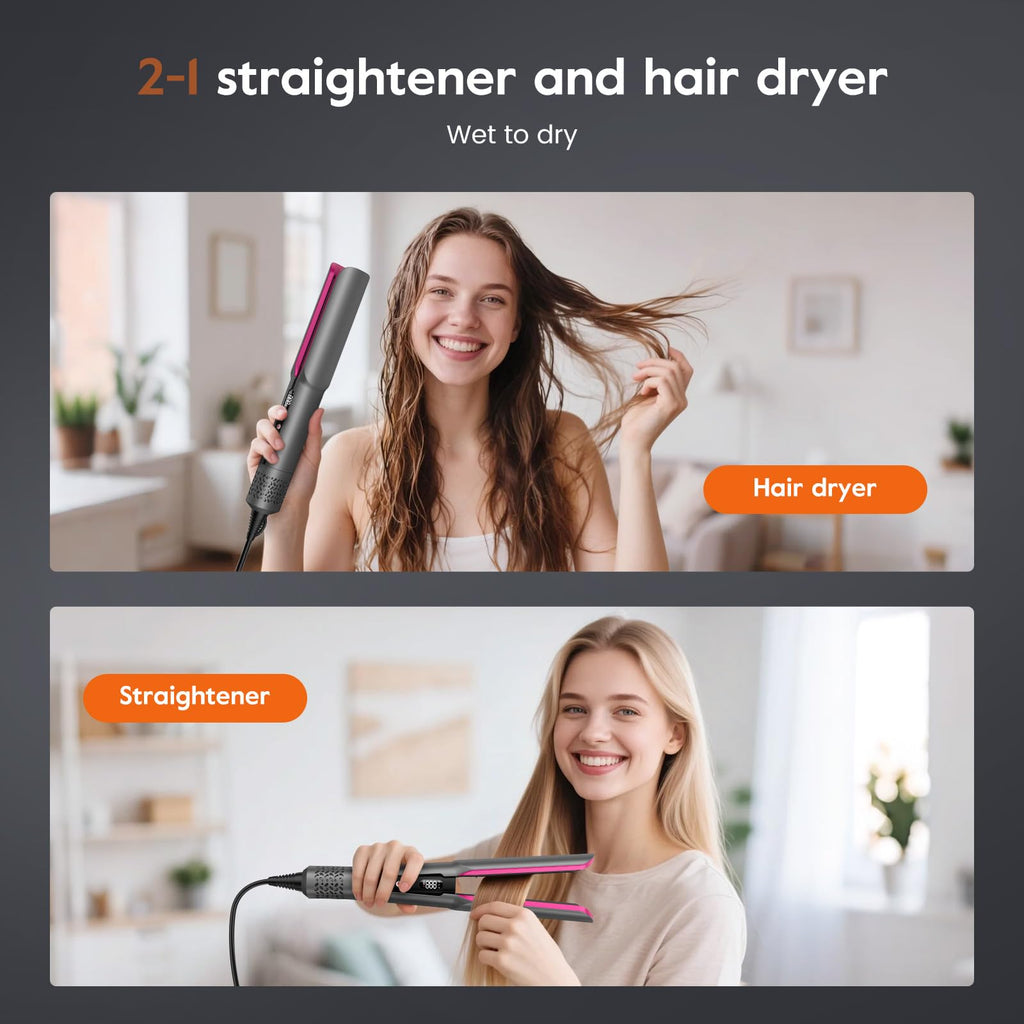 slopehill 2-in-1 Haarglätter Bürste mit Föhn – Warmluftbürste für glattes, glänzendes Haar | Schwarz